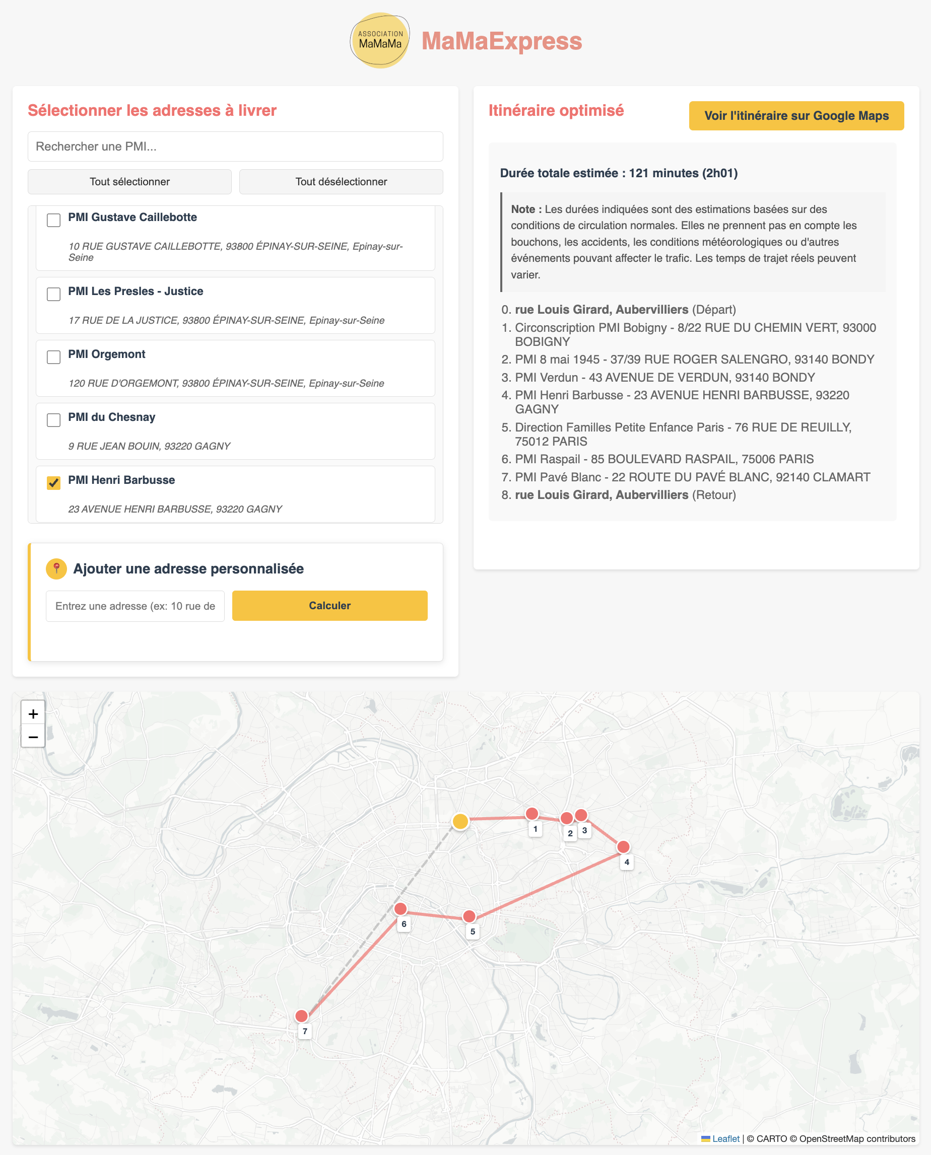 Outil d'optimisation de tournées